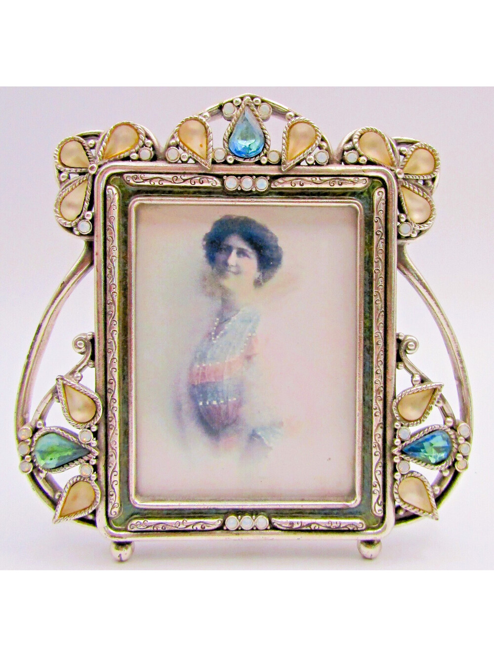 Edgar Berebi Art Nouveau-Style Silver and Enamel Jeweled Frame 4 1/4" x 4 1/4"